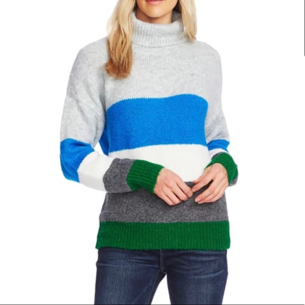 Vince Camuto Blue Colorblock Turtleneck Sweater